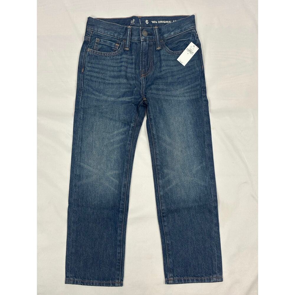 GAP Kids 90s Original Straight Leg Blue Denim Jeans Size 6 Adjustable Waist NWT